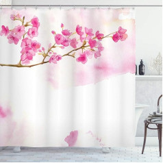 ABAKUHAUS Cherry Blossom dušas aizkars, mierīgi dārzi, auduma auduma vannas istabas dekorāciju komplekts ar āķiem, 175 x 220 cm, gaiši kafijas gaiši rozā krāsā