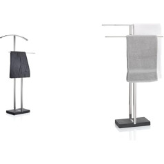 Blomus Menoto 68545 Valet Stand 48 x 18 x 110 cm & MENOTO Matte Stainless Steel Towel Stand Freestanding with 2 Towel Bars (86 x 50 x 16 cm, Silver)