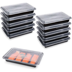 STACKABLES - 10 1,6 l ietilpīgu plastmasas taisnstūra formas taisnstūra melnu trauku iepakojums ar caurspīdīgu vāku ~ BPA nesatur ~ mikroviļņu krāsnī