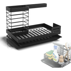 Alitamei izlietnes organizētājs Izlietnes turētājs Sink Caddy organizētājs Nerūsējošā tērauda piederumu grozs Virtuves lupatiņu turētājs līmētajai darba virsmai Divējāda lietojuma sūkļu birstes ziepju trauku turētājs (melns)