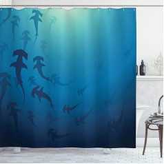 ABAKUHAUS Navy Blue Shower Curtain, акула-молот, комплект декора для ванной комнаты из ткани с крючками, 175 x 200 см, темно-синий