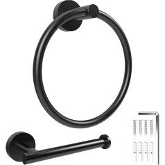 Black Matt Bathroom Towel Holder and Toilet Roll Holder, Pack of 2 Towel Ring Towel Holder Toilet Paper Holder Wall Mounted Bathroom Accessories SUS304 Stainless Steel (Black)