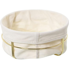 DRW Round bread basket made of metal and fabric in gold and natural, 21.5 x 10.5 cm