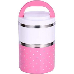 Yosoo 2-lagige Isolierung Thermal Lunch Box Edelstahl Lebensmittel Lagerung Container Portable Bento Box Mit Griff Cute Dot Pattern 1/2/3 Schichten (Farbe : Rosa, Abmessung : 900ML)