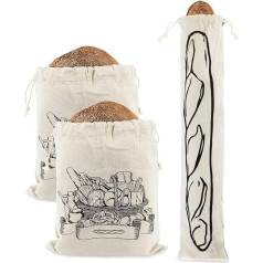 Linen Bread Bag Set 32 x 35 cm 3 Pieces Includes Baguette Bag Reusable