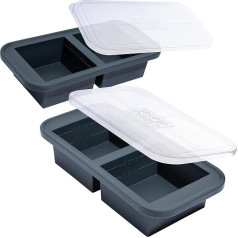 Souper Cubes 2 x Extra Large Silicone 2 Cup Freezer Tray ar vāku - veido 4 ideālas porcijas pa 2 kausiem - zupas sautējuma sasaldēšana 2 iepakojumā ar vāku)