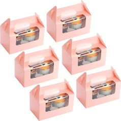 Coolty Pack of 50 Cupcake Boxes 2 caurumi kartona iepakojuma kastes maizes konditorejas konditorejas kastes ar rokturi cepumiem kēksiņi cupcakes deserti kūkas (rozā)