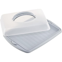 COM-FOUR® Tortes konteiners konditorejas izstrādājumu uzglabāšanai un transportēšanai - 43 x 31 x 9 cm transportēšanas kaste - tortes konteiners un pārtikas kārba ar rokturiem (iepakojums 01 - dizains 2, gaiši pelēks)