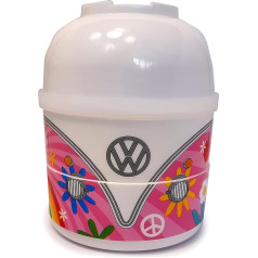 Puckator Volkswagen VW T1 Camper Bus Summer Love Round Bento - pusdienu kaste pieaugušajiem un bērniem ar nodalījumiem - uzkodu kaste - pārtikas konteiners ar vāku - saliekami uzkodu trauki bērniem