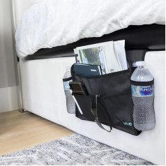 Vive Bedside Caddy - piekaramais gultas organizators - uzglabāšanas soma koledžas kopmītnei, guļamistabai, dīvānam, divstāvu gultai - 8 lielas kabatas ar lādētāju nodalījumiem vīriešiem un sievietēm - slīd zem matrača - rokturis