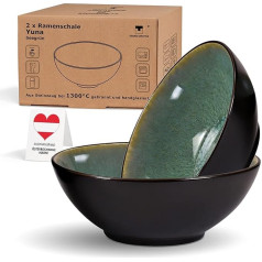 Urban Lifestyle Keramikas bļoda Ramen Bowl B-Stock ar nelieliem glazūras defektiem, 2 x 20 cm ar melnu/zaļu tonētu glazūru