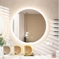 Essbhach LED vannas istabas spogulis apaļš diametrs 60 cm Vannas istabas spogulis ar apgaismojumu Sienas spogulis ar atmiņas funkciju Pret miglošanos Touch Switch Dimmable 3 gaismas krāsas 3000-6500 K