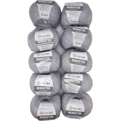 10 x 50 g YarnArt Manhattan Viscose Yarn with Glitter, 500 g Metallic Wool, Effect Wool (Silver Lilac 910)