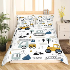 Automašīnas Bērnu gultas veļa 135 x 200 cm Būvniecības gultas veļa komplekts Karikatūra Digger celtnis Traktors Decor gultas veļa Teenagers Truck Traktors sega Cover White Yellow sega Set meitenes jauniešu guļamistaba Decor