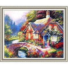 GMMH Diamond Picture 30 x 40 Diamond Painting Izšūšana Glezniecība Handmade Craft Mosaic Ziedu grozs Cottage by the Brook