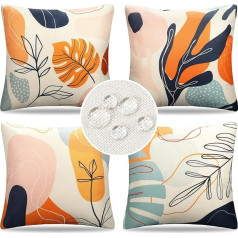 Spilvenu pārvalks 50 x 50 cm, komplekts no 4 Boho Abstract Leaves Outdoor Cushion Sofa Cushion Decorative Cushion Cover Spring Summer Waterproof Lin Cushion Covers for Sofa Bedroom Living Room Home Decoration