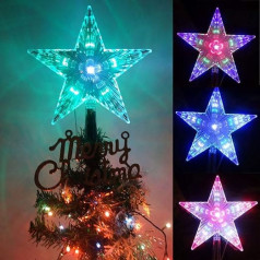 Mobestech Pack of 2 Ziemassvētku zvaigžņu eglīte Toppers Baterijas darbināms LED Luminous Ziemassvētku eglīte Topper Pentagramma Ziemassvētku dekorēšanai