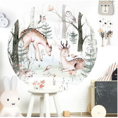 Little Deco DL567 Sienas uzlīme Bērnu istabas sienas uzlīme Meža dzīvnieki 120 cm apaļas sienas dekorācijas spēļu istabas uzlīme Baby Girl Boy Tree Deer Owl