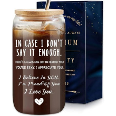 Glass Tumbler 16oz Gifts for Women Glass Jar Cup with Bamboo Lid Straw Tumbler Iced Coffee 10 Personalized Valentine's Day Mother's Day Birthday Gifts for Women Mom