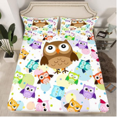 Loussiesd Bērnu gudrs pūce Fitted Sheet Karikatūra pūces Fitted Sheet 90 x 200 cm bērniem Zēni Meitenes Pusaudži Dekor krāsains putnu dekori gultas komplekts 3D dzīvnieku drukāts nav plakana loksne 2 gab.