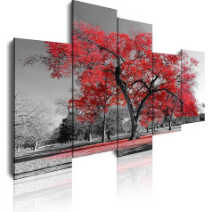 DEKOARTE 16 – Contemporary Landscape 5-Piece Canvas 150 x 100 cm, Red Tree on White and Black