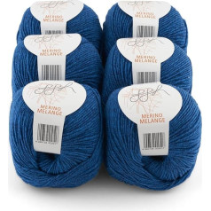 ggh Merino melanžs - 6 x 50 g (kopā 300 g) - Merino vilna adīšanai vai tamborēšanai Krāsa 008 - plankumaini zila