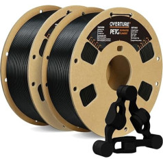 OVERTURE PETG filaments melns, 1,75 mm, 2 kg spole (4,4 lbs), izturīgs PETG filaments 3D printeriem (melns x 2)