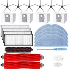 Piederumi Roborock S7 MaxV Ultra S7 Pro Ultra putekļsūcēja rezerves daļas Komplektā ietilpst 2 galvenās birstes, 1 rullīša birste, 4 salvetes, 4 HEPA filtri, 4 putekļu maisiņi, 6 sānu birstes, 2 tīrīšanas birstes.