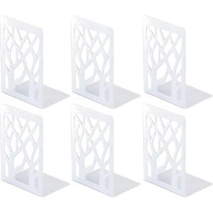 Bookends, Bookends, Heavy Duty, Bookend Holder for Shelves, Metal (Black, 3 Pairs) for Office and School, Decorative Tree, Unique Design, Book Stopper for Gift, Bookbinding and Dividers White