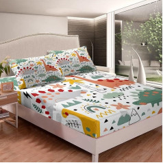 Bērnu karikatūra Dinozaurs Fitted Sheet 90 x 200 cm Dino Botanical Fitted Sheet bērniem Zēni Jungle Animals Gultas palagi komplekts Ultra Soft Decor Natural Room Decor 2 gab.