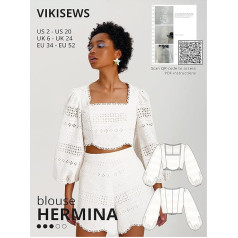 Vikisews šūšanas modelis sievietēm - Hermina blūze šūšanas modelis sievietēm, izmērs US2 - US20 Plus Size - piemērots iesācējiem ar viegli sekot šūšanas instrukcijas