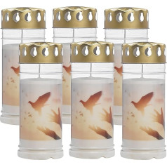 Bolsius Grave Light - White - Set of 6 - Length Burning Time 120 Hours - Funeral Candle & Memorial Candles - Permanent Burner - with Motif - Dove - Unscented - Without Palm Oil - Nr5