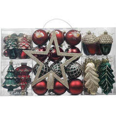 Valery Madelyn Christmas Baubles 100 gab. plastmasas Ziemassvētku eglīšu baubles Ziemassvētku rotājumiem ar eglīšu papildinājumu un pakaramo Ziemassvētku rotājumu Country Road Theme Red Green Gold