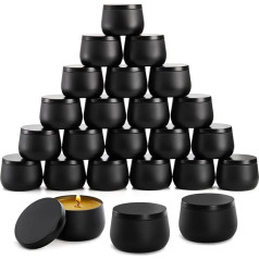 ZENFUN Pack of 24 Black Candle Tins with Lids, 240 ml Empty Candle Jars, Metal Tins for Making Candles, Snacks, 8.8 x 5.6 cm
