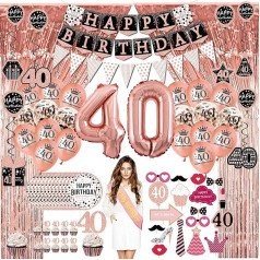 40. dzimšanas dienas dekorēšana Sieviešu dāvana - (76 iepakojums) Rose Gold Party Banner, Bunting, Spirālveida virtenes, baloni, Tinsel aizkari, Cupcake Toppers, papīra plāksnes, foto rekvizīti, dzimšanas dienas siksna