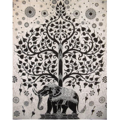 Traditional Jaipur Groß Baum des Lebens Wandteppich, Motiv Indischer Elefant Wandbehang, Boho Bettwäsche Queen Hippie, Wohnheim Zimmer Dekoration, Bohemian Strand Decke, Hippie Picknick Überwurf