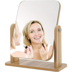 SAMSUNGLIFE Vanity Mirror for Dressing Table - Free Standing Desk Makeup Mirror - 360° Rotating Wooden Frame Square Makeup Mirror for Bathroom Bedroom 8.7 x 6.7 Inches