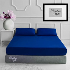 Rainbow Style Percale Easy Care Poly Cotton Plain Fitted Sheet ar atbilstošiem spilvendrānu pārvalkiem Royal Blue Double