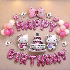 26 gab Hello Kitty Happy Birthday Banner - jautrs komplekts Party Supplies Decoration - krāsains ballīšu rotājums meitenēm un maziem bērniem