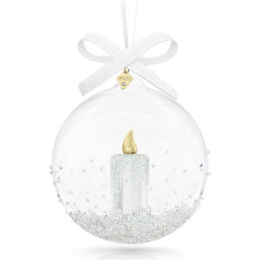 Swarovski Annual Edition Christmas Bauble 2023, Праздничный шар с белой гросгрейновой лентой, мотивом свечи и элегантными кристаллами Swarovski