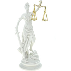 Kremers Schatzkiste Alabaster Justitia Dieviete skulptūriņa Skulptūra ar apaļu pamatni BGB Right Justice 21 cm White Gold