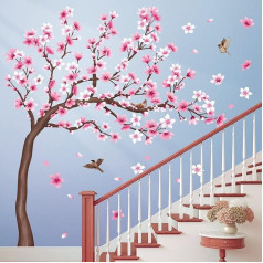 DECOWALL SG4-2306 Cherry Blossom Tree Sienas uzlīmes Rozā ziedu zars Dzīvojamā istaba Guļamistaba Bērnistaba Mājas dekori (koks H: 141cm)