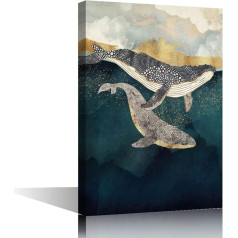 TISHIRON Wall Decor Abstract Whale Oil Painting Canvas Wall Art Animal Picture Modern Home Decor Living Room Bedroom Bathroom Framed and Stretchable Ready to Hang 40x60cm