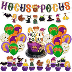 Hocus Pocus partiju rotājumi Hocus Pocus partiju piederumi - Banner Cupcake Topper baloni Hocus Pocus tēmas partiju rotājumi Halloween rotājumi