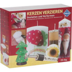 Pebaro 0277W Geschenkset zum Verzieren von Kerzen: Kerzenkolben, Minibügeleisen, Messingbürste, Schreibspitze, Kerzen, Servietten mit Weihnachtsmotiven zum Aufbügeln, Basteln mit Wachs, Weihnachtsdeko