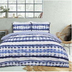 Sleepdown Reversible Geometric Pattern Tie Dye sega Double 200x200cm ar spilvendrānas pārvalkiem Tassels Soft Easy Care Blue/White