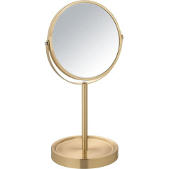 WENKO Alata Gold Standing Mirror Матовое косметическое зеркало с 3-кратным увеличением непрерывно вращающееся с полкой Диаметр 17 см