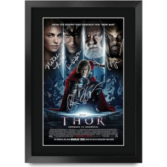 HWC Trading Thor A3 Thor Framed parakstīts drukāts autogrāfus Picture Print Photo Display Dāvana Chris Hemsworth Natalie Portman Idris Elba Tom Hiddleston Anthony Hopkins Movie Plakātu faniem