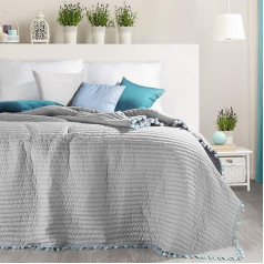 Eurofirany Skaista gultas pārklājs sega 170 x 210 cm 220 x 240 cm Kendal Grey Blue Mint Fringe Throw (sudraba, 170 cm x 210 cm), plastmasas