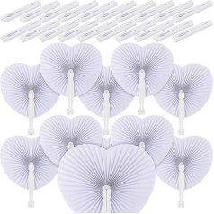 Gulfmew Pack of 100 Heart Wedding Fans, salokāmi kabatas fani, balti ķīniešu rokas fani, sirds formas papīra fani, sirds locīšanas fani, viesu dāvana vasarai, kāzām, dzimšanas dienai, DIY dekorēšanai